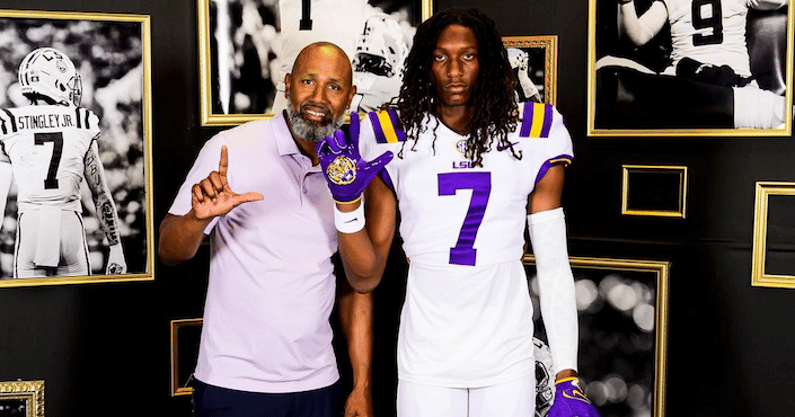 LSU DB coach Corey Raymond and On3 Top 10 CB Kade Phillips